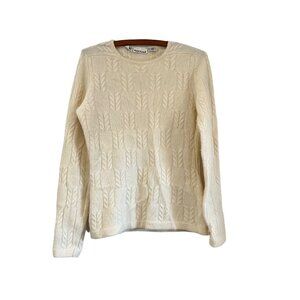 Vintage Anne Klein Womens Cream Wool Angora Cable Knit Sweater Size Medium